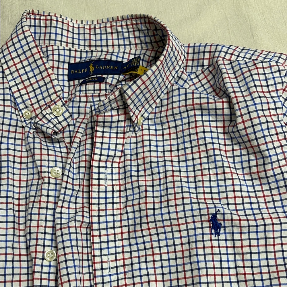 Ralph Lauren Men's Red and Blue Plaid Shirt